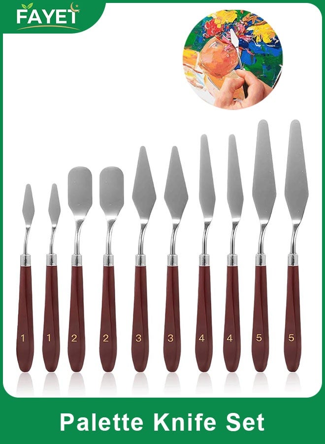 FAYET 10PCS Stainless Steel Palette Knife Set, Flexible Painting Spatula and Color Mixing Scraper with Ergonomic Handles, Durable Artist Paint Knives for Oil, Acrylic, Canvas, and Mixed Media Art - Image 1